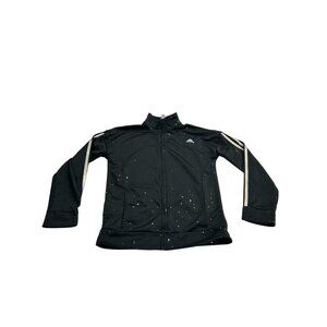 Adidas Girls XL Black Full-Zip Jacket With Star Print & Reflective Stripes